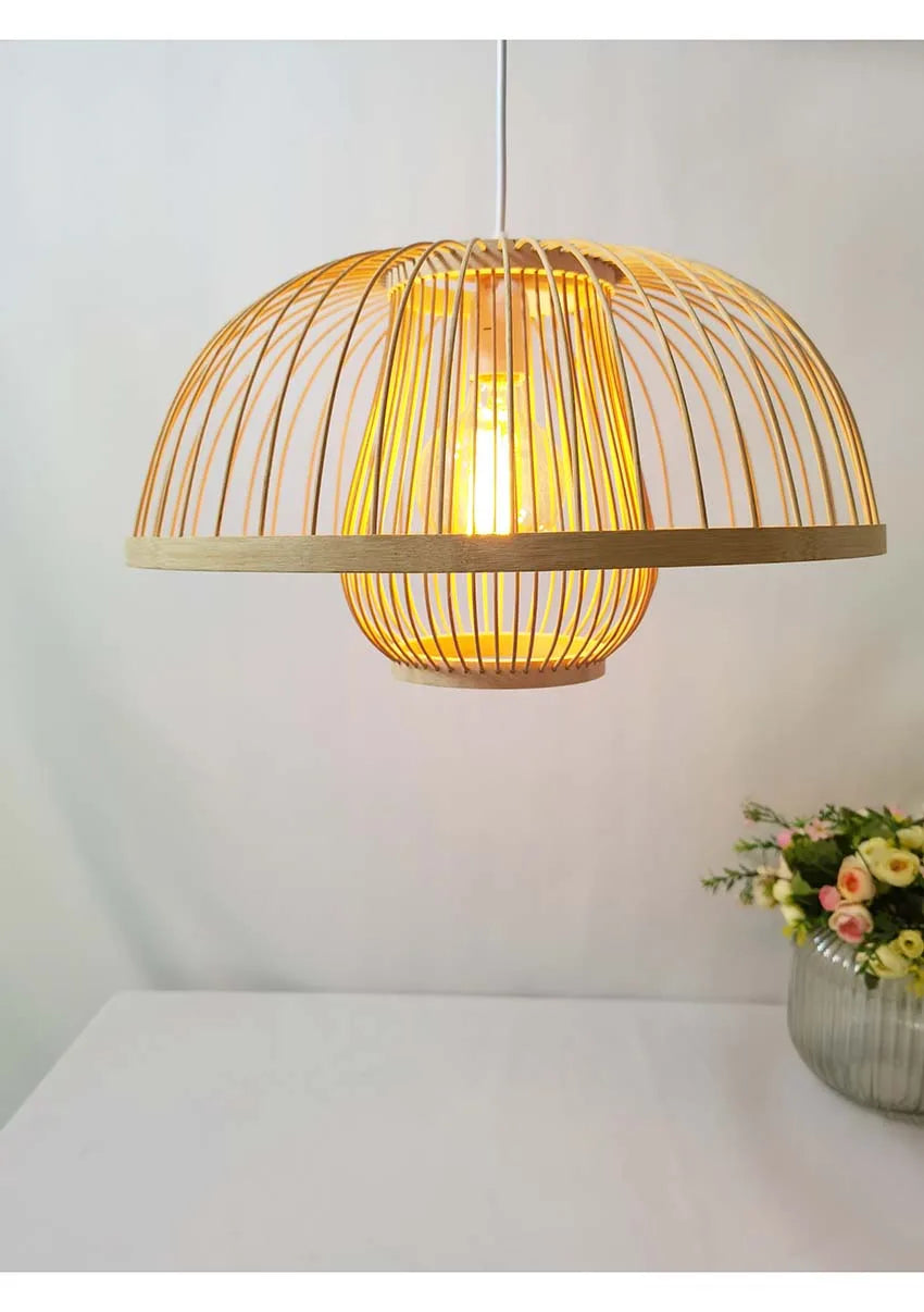 Bamboo Rattan Pendant Lamp Handmade Natural Boho Ceiling Light for Restaurant Cafe Home LED Lighting Fixture Vintage Ethnic Deco