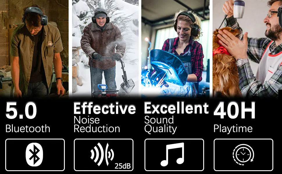 ZOHAN Electronic Headphone 5.0 Bluetooth Earmuffs Hearing Protection Headphones for Music Safety Noise Reduction Charging RELUX.STORE