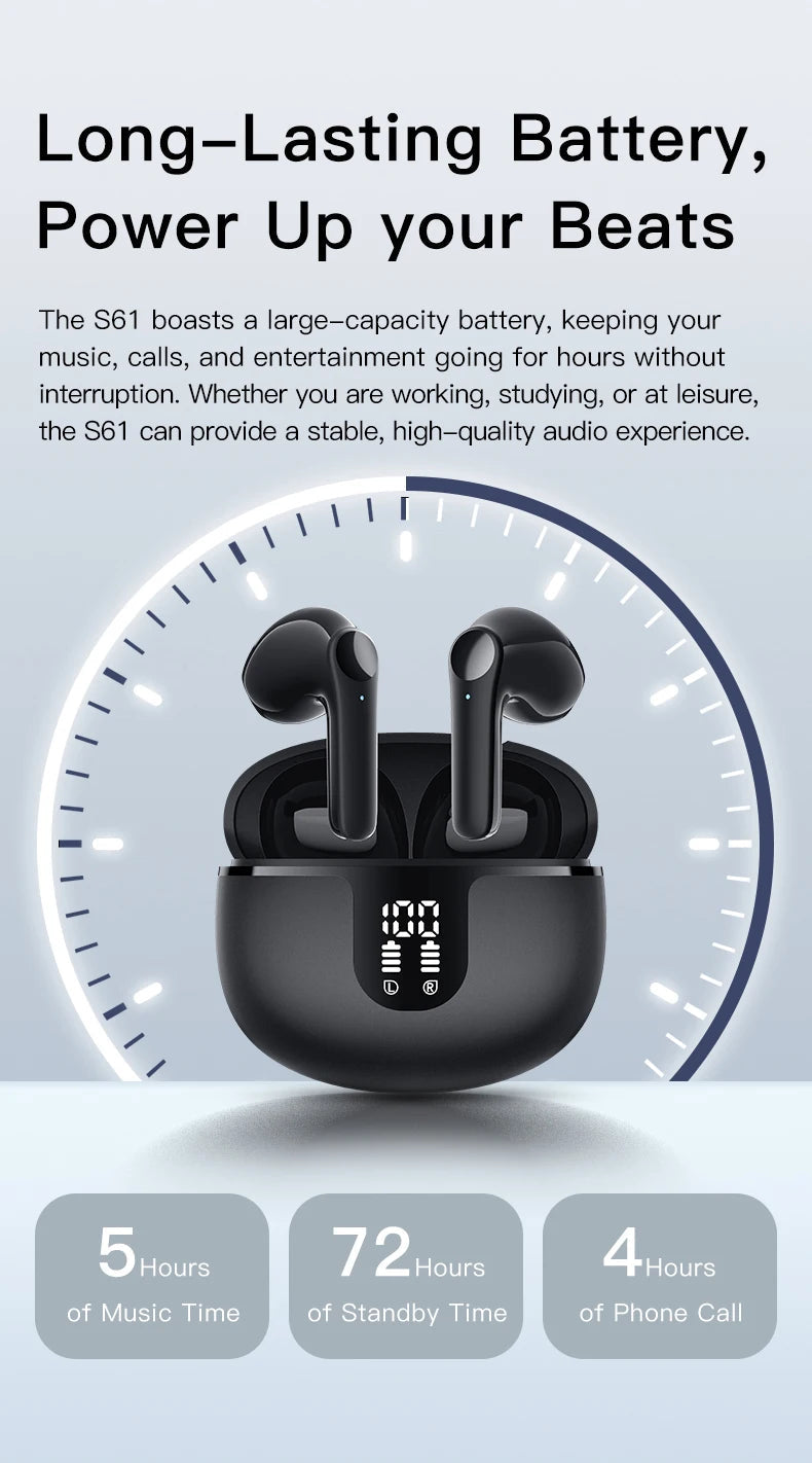 VALDUS S61 Long Battery LED Earphone Low Latency High Fidelity Upgraded Noise TWS Wireless Reduction  Earbuds RELUX.STORE