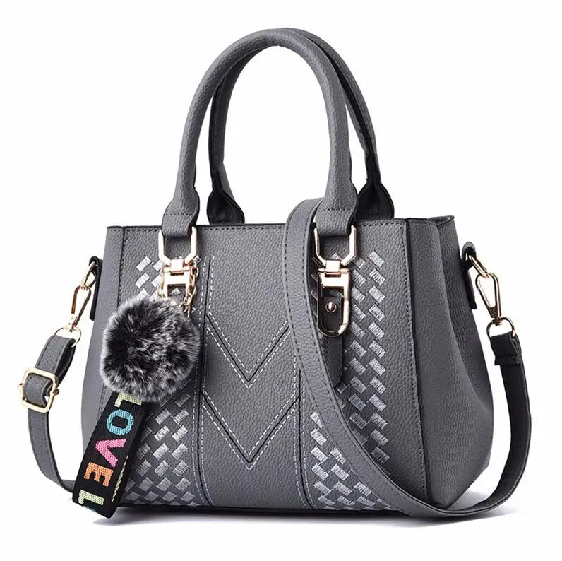 Embroidery Messenger Bags Women Leather Handbags Bags for Women Sac a Main Ladies hair ball Hand Bag RELUX.STORE