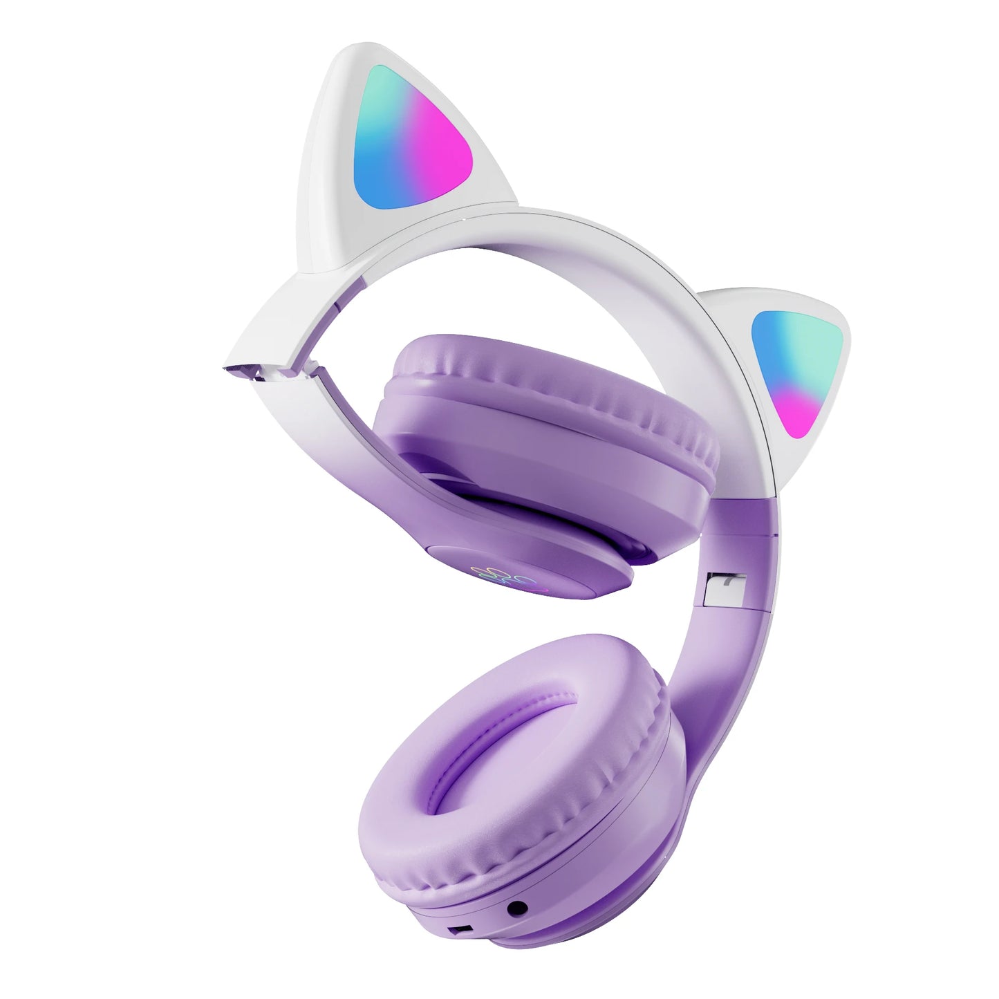 Wireless Headphones RGB Cute Cat Girls Kids Gift Headset with Microphone Stereo Music Gaming Earbud Control Lights Earphone
