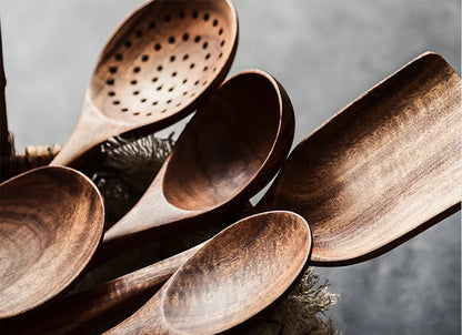 Thailand Teak Natural Wooden Tableware Cooking Ladle Turner Long Rice Colander Soup Skimmer Cooking Spoons Scoop Kitchen Tool