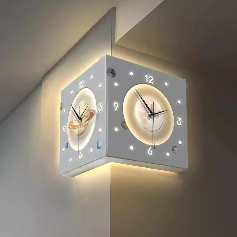 Starry Sky-Themed Double-Sided Wall Clock with Digital Display Screen Electric Needle for Living Room Corner