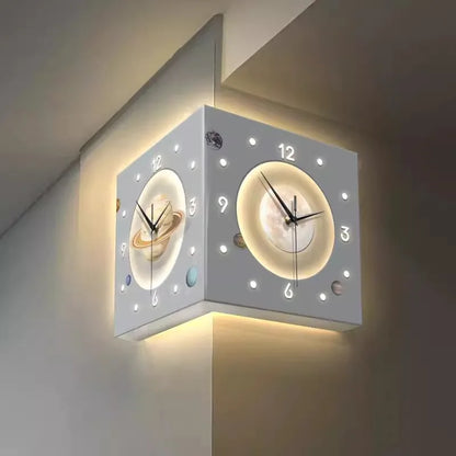Starry Sky-Themed Double-Sided Wall Clock with Digital Display Screen Electric Needle for Living Room Corner