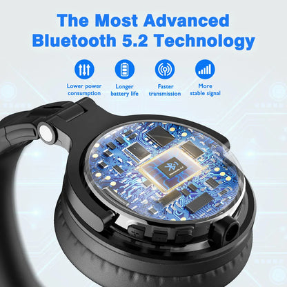 Oneodio Pro C Wireless Headphones 110H PlayTime, Bluetooth 5.2, Foldable Comfortable Fit, Deep Bass Stereo Earphones with Mic