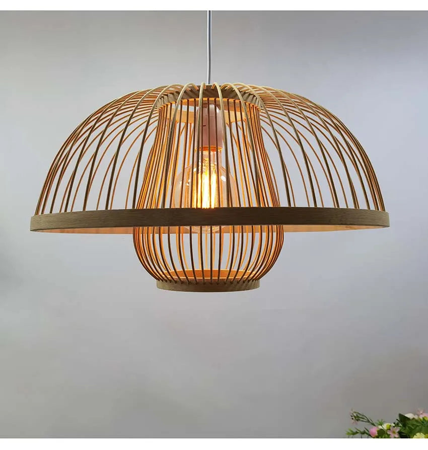 Bamboo Rattan Pendant Lamp Handmade Natural Boho Ceiling Light for Restaurant Cafe Home LED Lighting Fixture Vintage Ethnic Deco