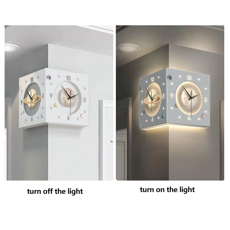 Starry Sky-Themed Double-Sided Wall Clock with Digital Display Screen Electric Needle for Living Room Corner