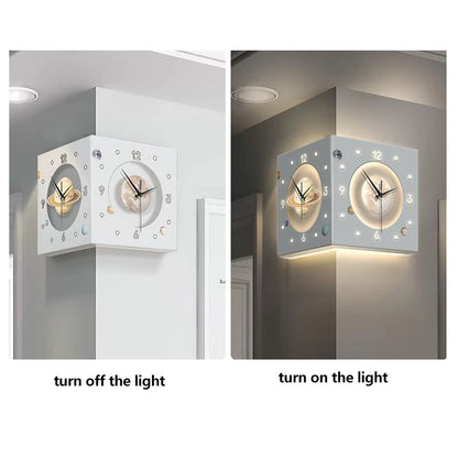 Starry Sky-Themed Double-Sided Wall Clock with Digital Display Screen Electric Needle for Living Room Corner