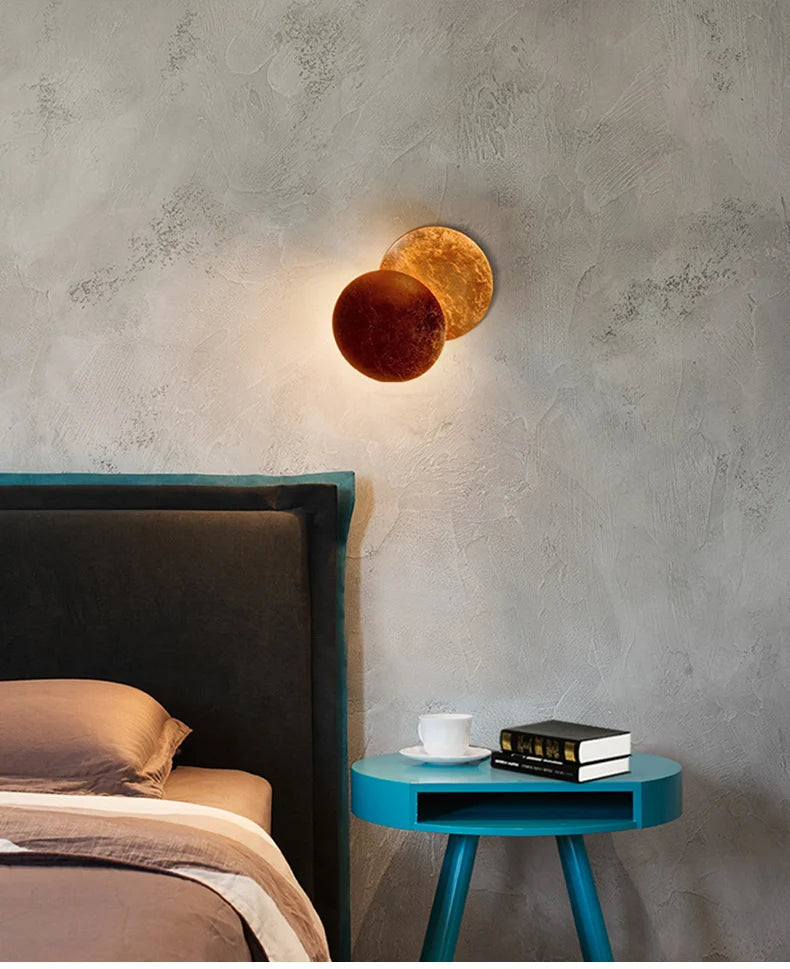 Creative Moon Eclipse Aisle Wall Light Corridor Bedside Lamp Living Room Round Gold Copper LED Sconce