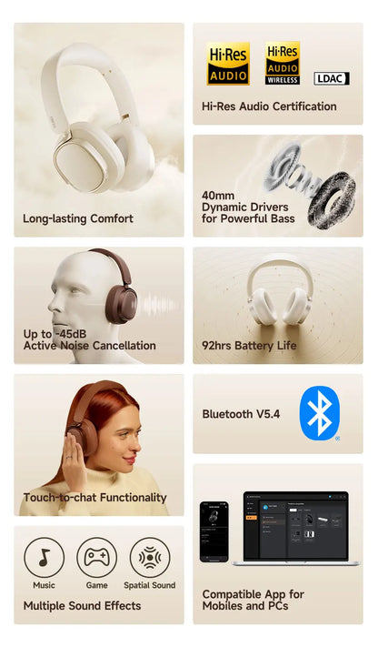 Edifier ES850NB Wireless Headphone Noise Cancelling Bluetooth Earphones Hi-Res Wireless Over-Ear Headphones with Carry Bag