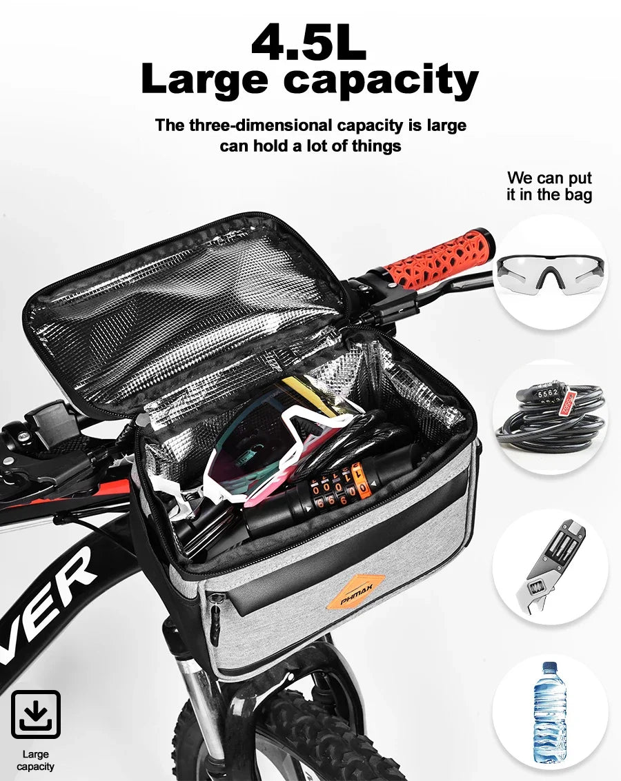 PHMAX Bike Front Bag Portable Bike Mountain Bike Handlebar Bag Multi-Pocket MTB Storage Bag Large Capacity Waterproof Bike Bag