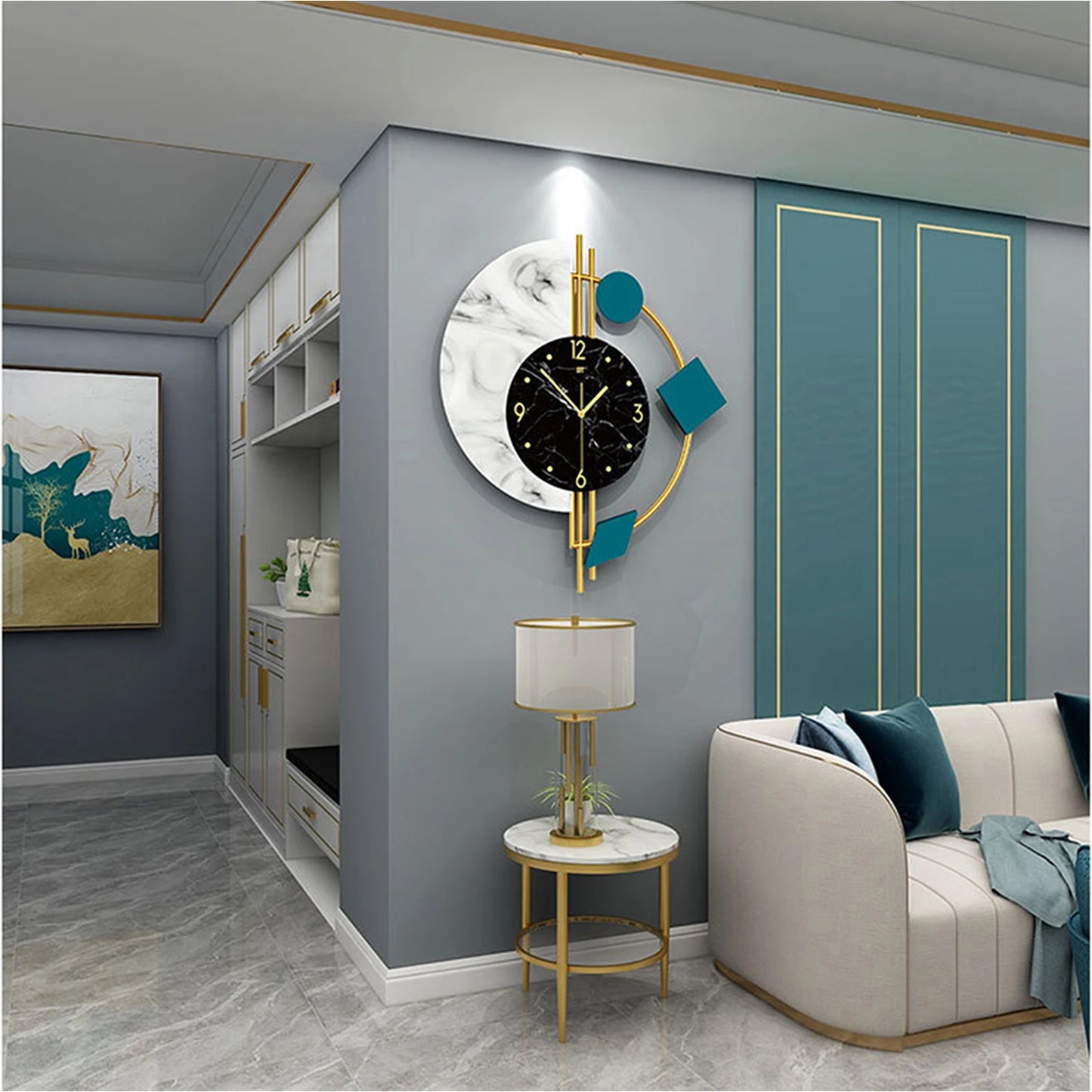Silent Wall Clock for Living Room Bedroom Wall Decorations Creative Semicircle Marble Quartz Wall Clock Gift