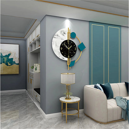 Silent Wall Clock for Living Room Bedroom Wall Decorations Creative Semicircle Marble Quartz Wall Clock Gift