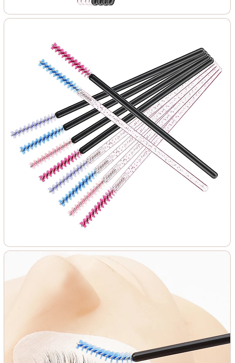 NEW 50Pcs Makeup Eyelash Brushes Disposable Crystal Eyebrow brush Diamond Handle Mascara Wand Applicator Lashes Extension Tools RELUX.STORE