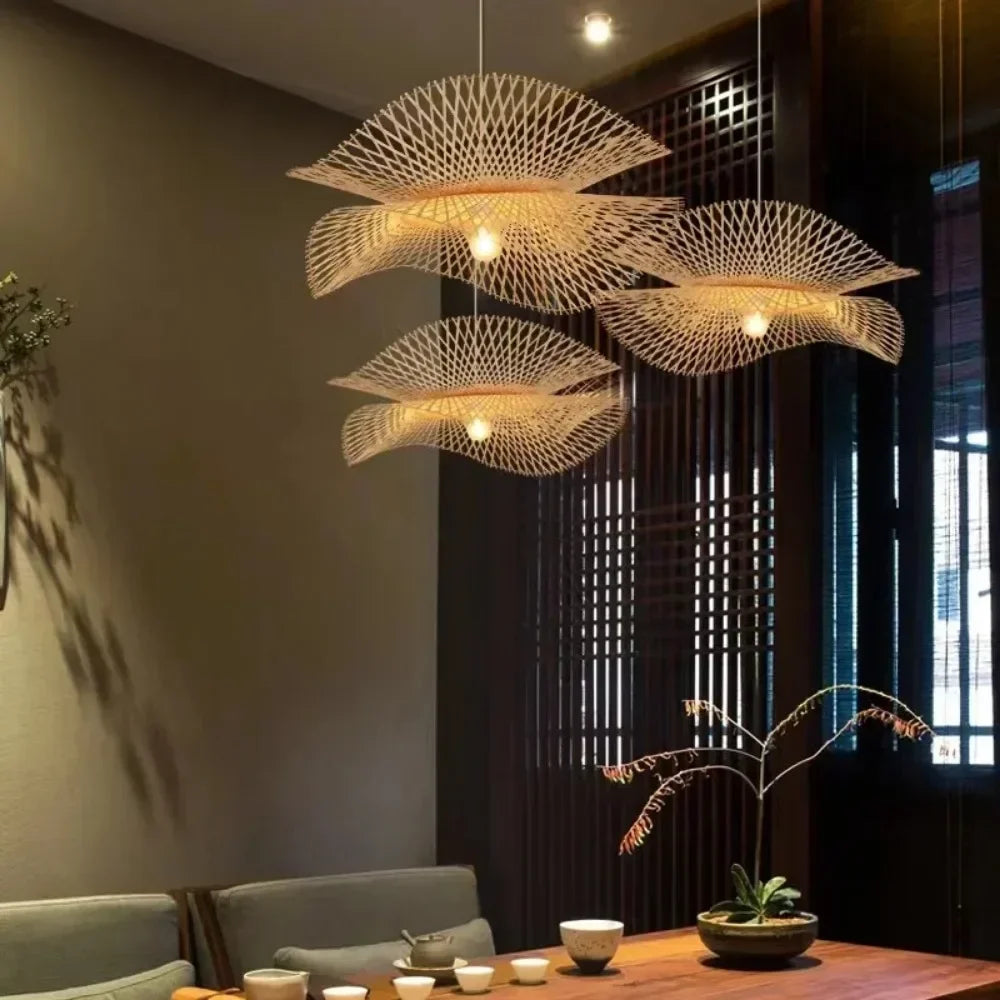 55CM Chandelier Teahouse Rattan Lamp Handmade Cafe Bar Garden Dining Room Bedroom Wicker Rattan Lighting Fixture RELUX.STORE