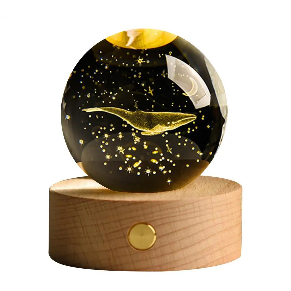 6cm Faux Crystal Ball Light Calming Night Light Clear Lighted Stellar Galaxy Spheres With Wooden Base For Bedside Table Desk