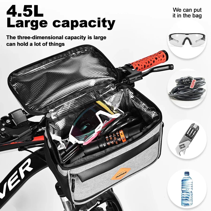PHMAX Bike Front Bag Portable Bike Mountain Bike Handlebar Bag Multi-Pocket MTB Storage Bag Large Capacity Waterproof Bike Bag