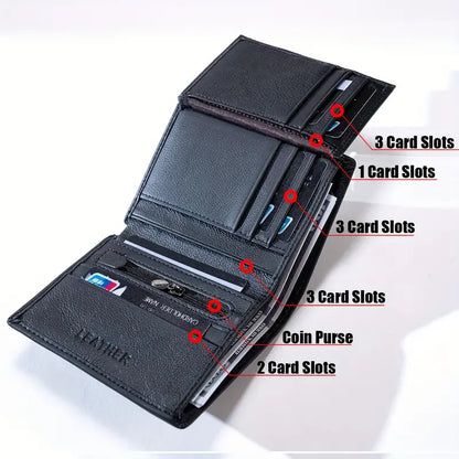 men's wallet Genuine Leather Wallets For Men Coin Purse Vintage Vertical Short  Credit Card Holder Money Bag Men's RFID wallet