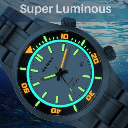 BERNY Automatic Full Titanium Diver Watch for Men Supper Luminous Sappire AR coated Miyota 8215 Compressor Mechanical Dive Watch