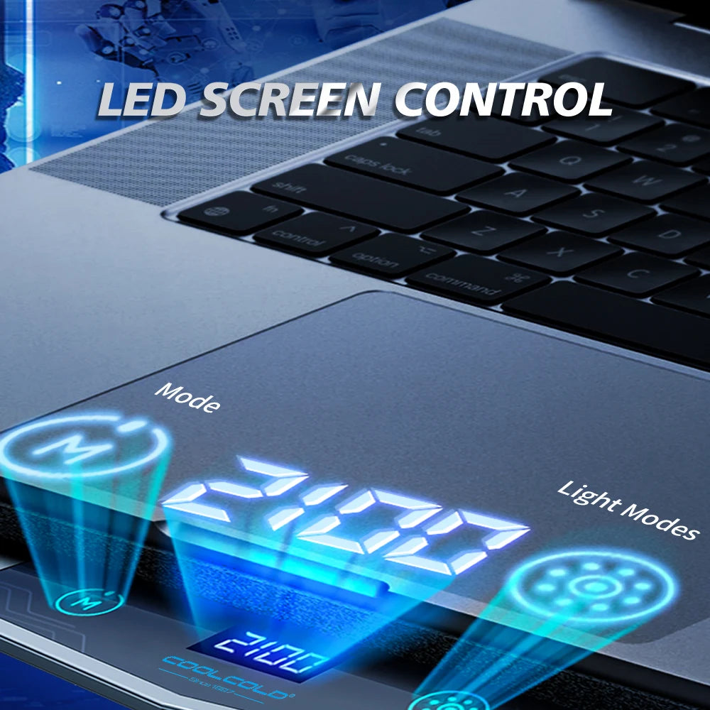 Air Compression RGB Laptop Cooling Pad - Ultra-Quiet USB Cooler, Fast Heat Dissipation & Adjustable Stand