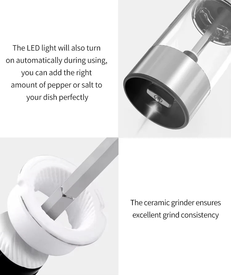 1/2pcs Automatic Pepper Grinder Salt And Pepper Grinder USB Rechargeable Adjustable Coarseness Spice Mill for Kitchen Tool