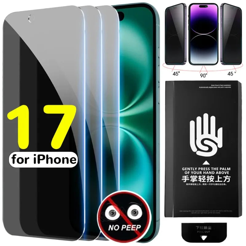 Anti-Spy Tempered Glass Films for iPhone 17 ProMax/17/17 Pro/17Air Shatterproof Privacy Screen Protector with Easy Install Kit RELUX.STORE