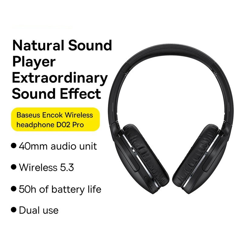 Baseus D02 Pro Wireless Headphones Bluetooth Earphone 5.3 Foldable Headset Sport Over the Ear Headphone Gaming Bluetooth Earbuds RELUX.STORE