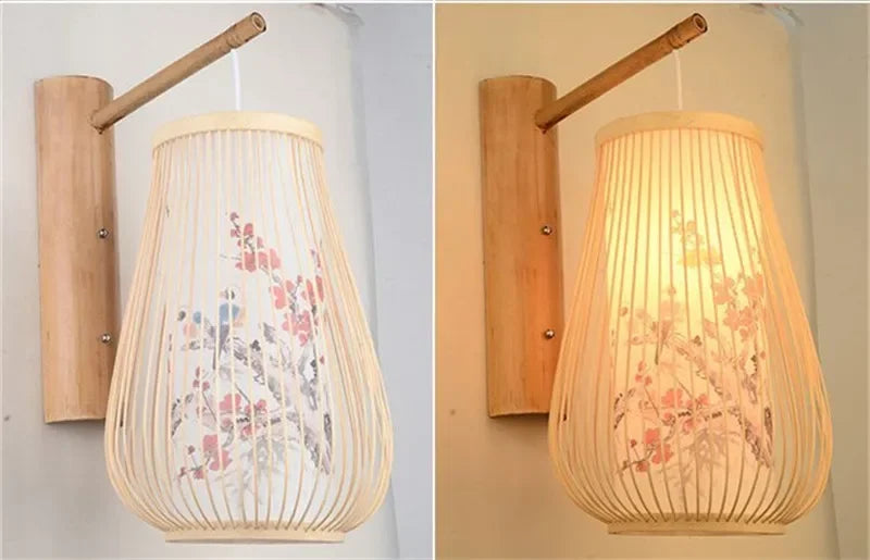 SAMAN Modern Bamboo Art Wall Lamp Bamboo Weaving Creative Living Room Restaurant Bedroom StudyTea Homestay LED Retro Wall Light