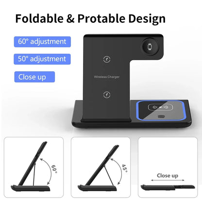 Foldable Phone Wireless Charger Station For iPhone 16 15 14 13 12 Pro Max Apple Watch 10/9/8/7/6 AirPods 3/2 Fast Charging Dock