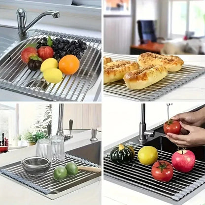 Silicone Stainless Steel Fruit & Vegetable Dish Drainer Kitchen Sink Shelf Kitchen Tools Sponge Holder Kitchen Tools  Strainer