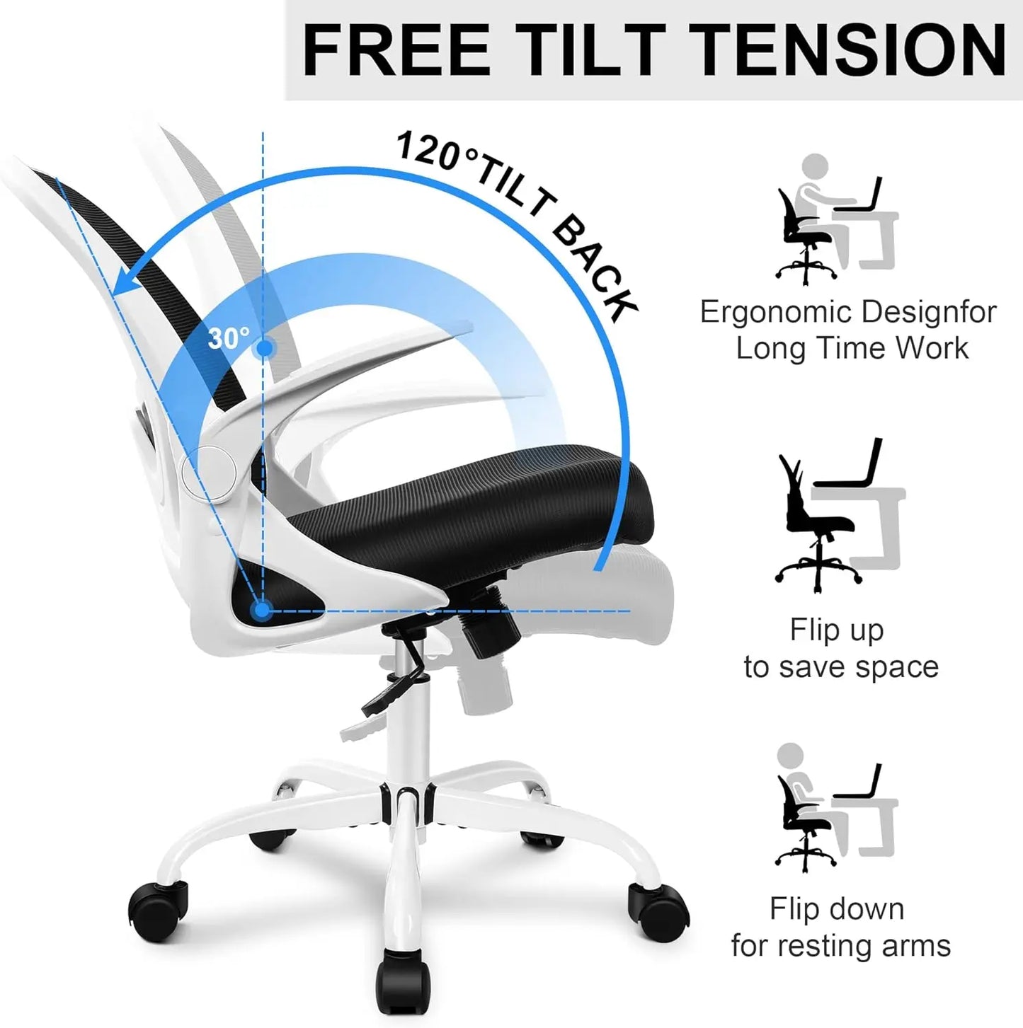 Office Chair Ergonomic Desk Chair with Adjustable Lumbar Support and Height, Swivel Breathable Desk Mesh Computer Chair