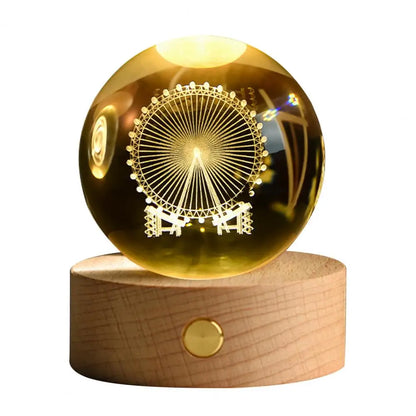 6cm Faux Crystal Ball Light Calming Night Light Clear Lighted Stellar Galaxy Spheres With Wooden Base For Bedside Table Desk