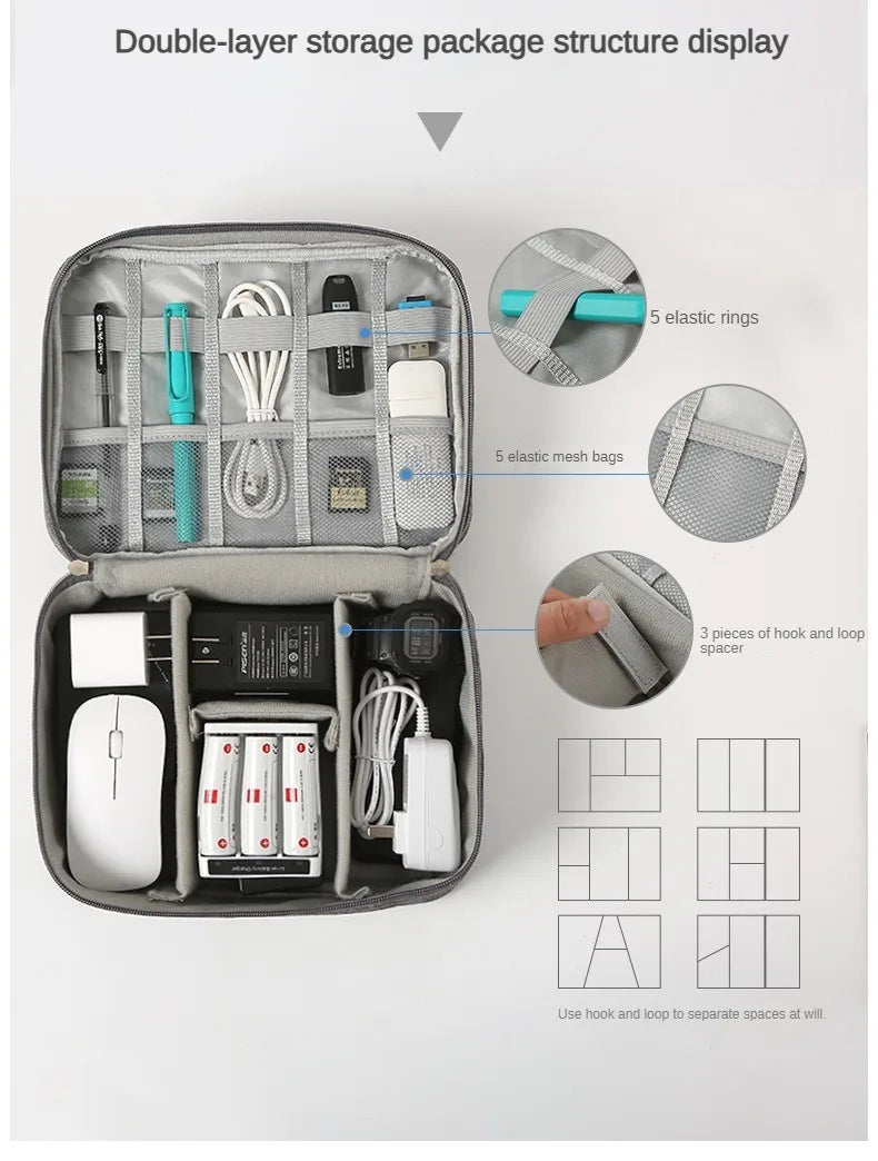 Handheld Digital Bag Multifunctional Large Capacity Moistureproof Mesh Earphone Charger Data Cable USB Travel Protective Case1PC