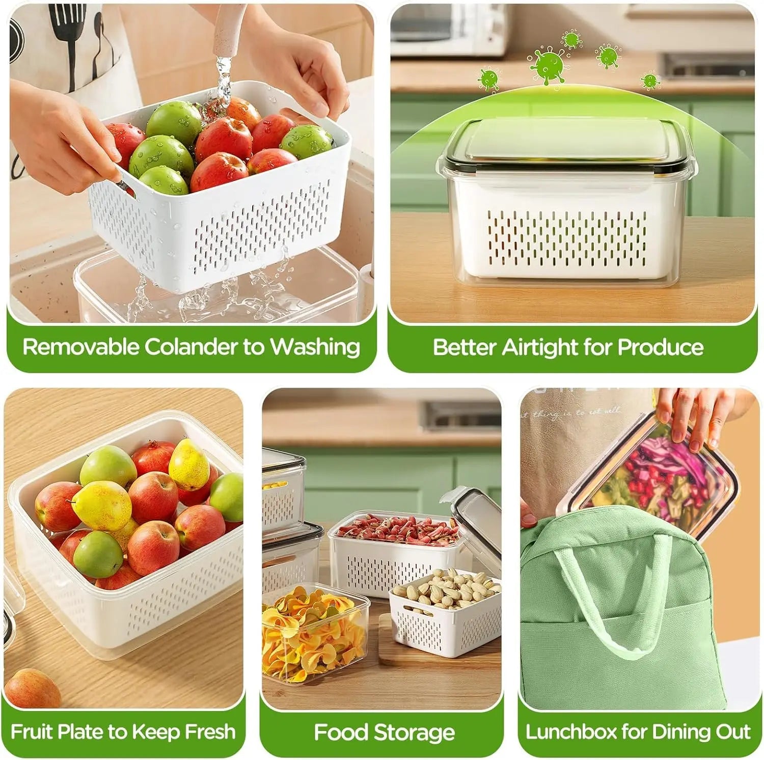 Fruit Storage Containers for Fridge Produce Containers with Removable Fruit Washing Bowl with Strainer for Salad Berry Lettuce RELUX.STORE