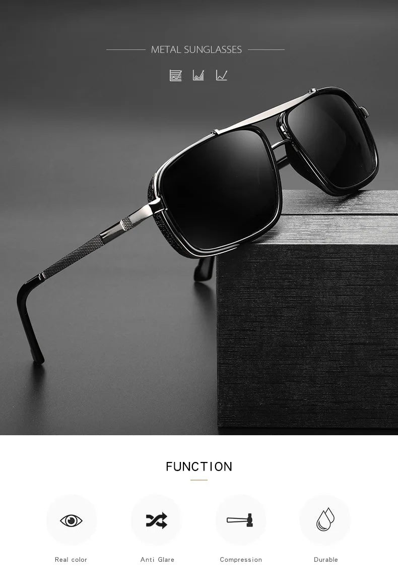 New Sunglasses Punk Sunglasses New Men's Square Uv400 Twin-beam Aviator Sunglasses RELUX.STORE