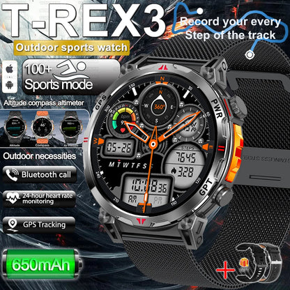 2025 New Military AMOLED HD SmartWatch 650Mah Battery GPS Compass 5ATM Waterproof Tactics 100+ Sport BT call Smart Watch For Men
