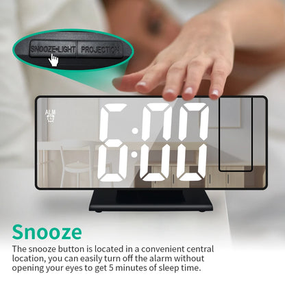 180° Arm Projection Alarm Clock Time Temperature USB Plug-in Digital Alarm Clock Snooze Table Clock 12/24H Projector LED Clock