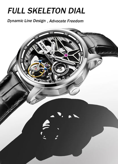 AESOP Men Flying Tourbillon Mechanical Full Skeleton Waterproof Watches Top Brand Luxury Watch for Men Sapphire With Diamond Man