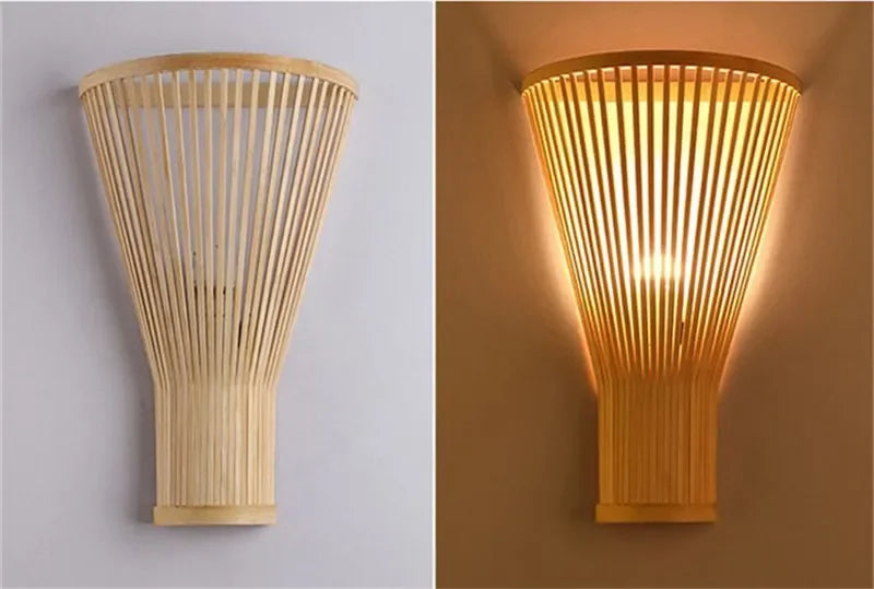 SAMAN Modern Bamboo Art Wall Lamp Bamboo Weaving Creative Living Room Restaurant Bedroom StudyTea Homestay LED Retro Wall Light