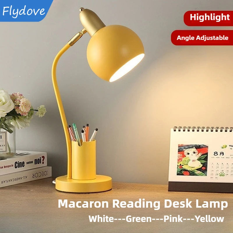 Nordic Iron Art LED Macaron Desk Lamp Eye Protection Dimming Metal Pen Holder Table Lamp Living Room Bedroom Home Decor Lighting