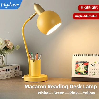 Nordic Iron Art LED Macaron Desk Lamp Eye Protection Dimming Metal Pen Holder Table Lamp Living Room Bedroom Home Decor Lighting