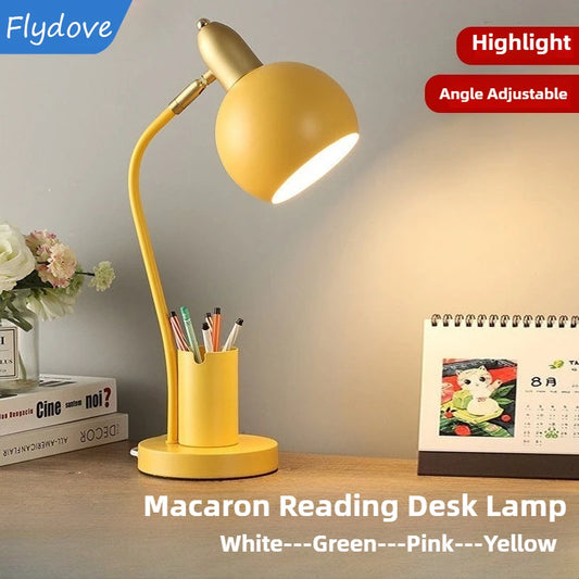Nordic Iron Art LED Macaron Desk Lamp Eye Protection Dimming Metal Pen Holder Table Lamp Living Room Bedroom Home Decor Lighting