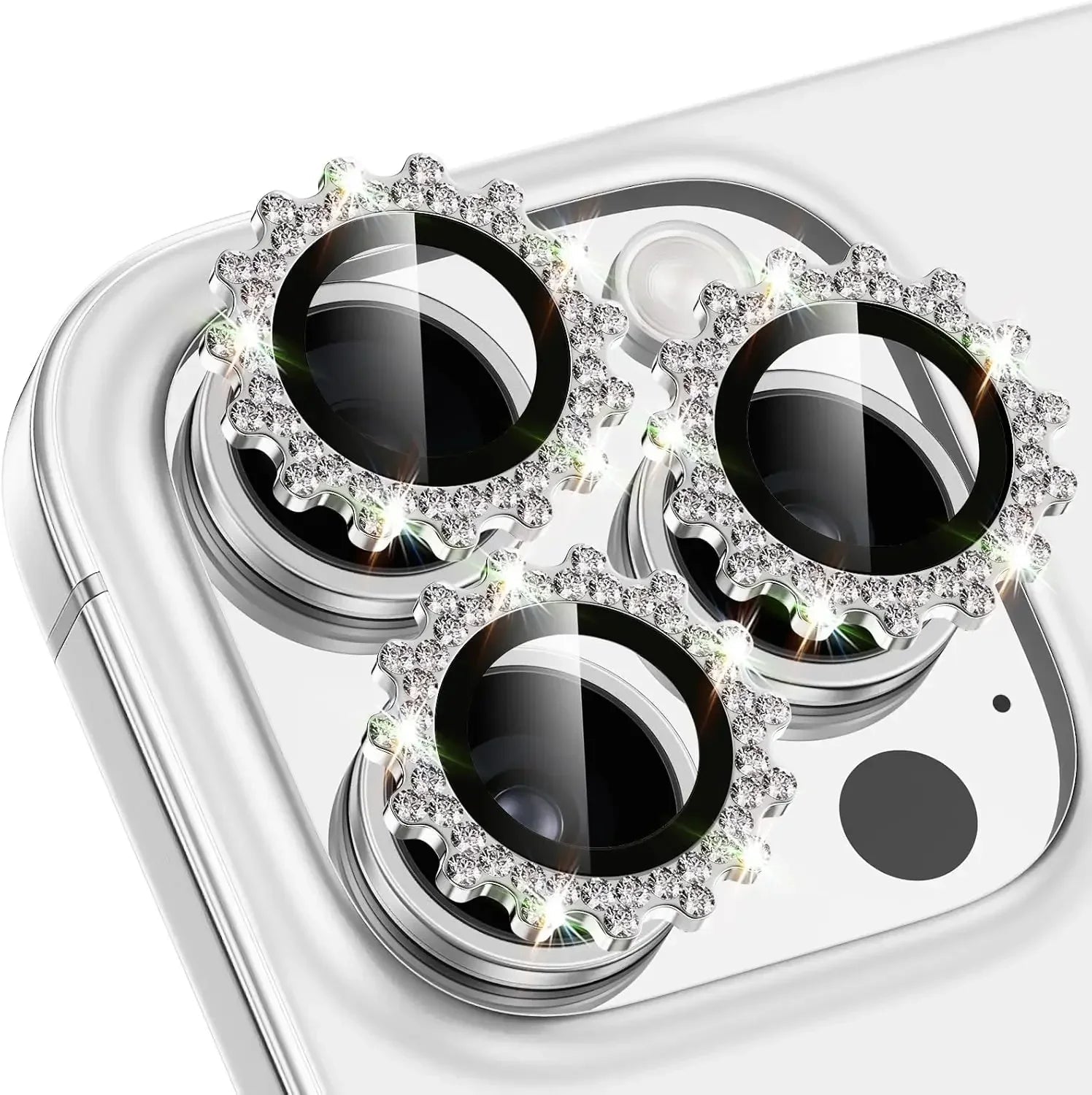 2-3Pcs Bling 3D Metal Gear Design Diamond Camera Lens Glass Protector For IPhone 16 17 Pro Max 16Plus Case Friendly Rings RELUX.STORE