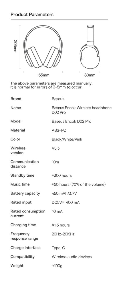 Baseus D02 Pro Wireless Headphones Bluetooth Earphone 5.3 Foldable Headset Sport Over the Ear Headphone Gaming Bluetooth Earbuds RELUX.STORE