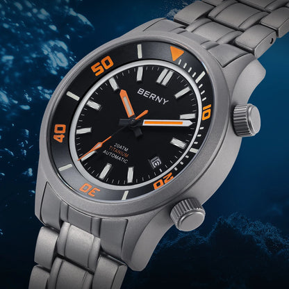 BERNY Automatic Titanium Diver Watch for Men Supper Luminous Sappire AR coated Miyota 8215 20ATM Mechanical Diving Men's Watches