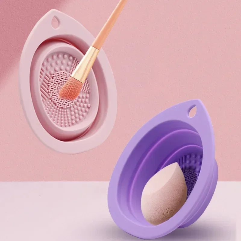 Silicone Makeup Brush Cleaner Folding Powder Puff Cleaning Bowl Eyeshadow Brushes Washing Soft Mat Beauty Tools Scrubber Box RELUX.STORE