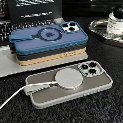 Luxury Matte Hand Wrist Strap Phone Case for for Magsafe iPhone 17 16 15 14 Plus 13 12 Pro Max 11 Magnetic Holder Stand Cover RELUX.STORE