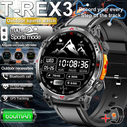 2025 New Military AMOLED HD SmartWatch 650Mah Battery GPS Compass 5ATM Waterproof Tactics 100+ Sport BT call Smart Watch For Men