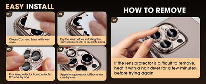 2-3Pcs Bling 3D Metal Gear Design Diamond Camera Lens Glass Protector For IPhone 16 17 Pro Max 16Plus Case Friendly Rings RELUX.STORE