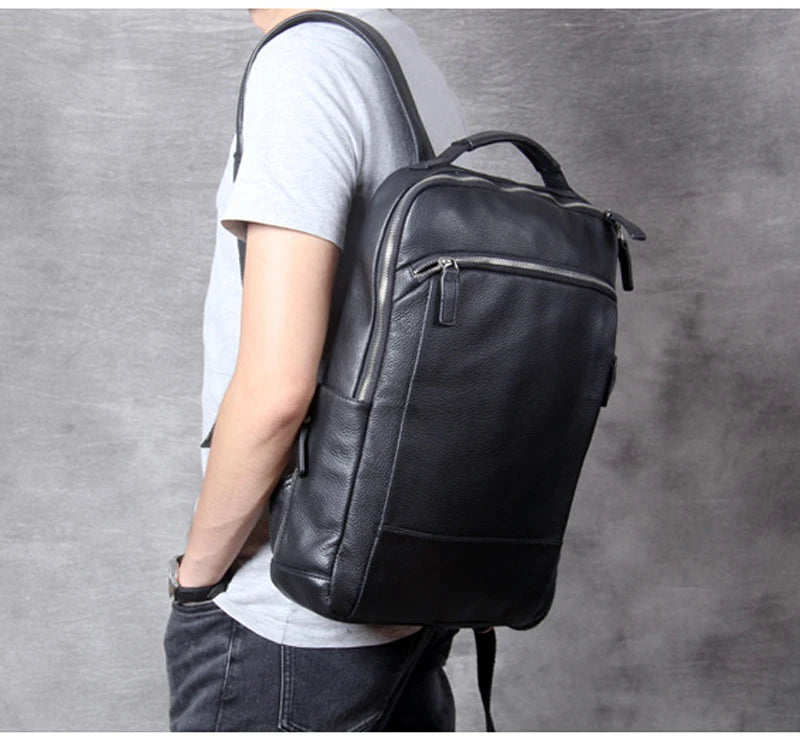 High Quality Fashion Genuine Leather Backpack Men Bagpack Student School Bag Backpack daily male Rucksack large Knapsack Black